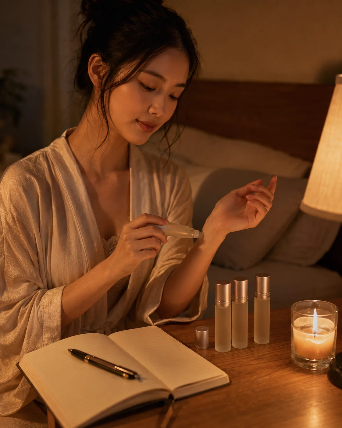 女性在柔和光线下安静地觉察自己的状态
